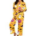 thumbnail image 1 of MEZZALL Women Halloween Ghost Pumpkin Print Pajama Set, Lapel Collar Button‑Down Long Sleeve Tops With Long Pants Loungewear For Home Sleepwear Relaxed Fit 2 Piece Pjs, 1 of 4