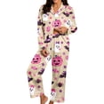 thumbnail image 1 of MEZZALL Women Halloween Ghost Pumpkin Print Pajama Set, Lapel Collar Button‑Down Long Sleeve Tops With Long Pants Loungewear For Home Sleepwear Stylish 2 Piece Pjs, 1 of 4