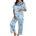 thumbnail image 1 of MEZZALL Women Halloween Pajama Set Ghost Bow Pattern Button Front Short Sleeve Top With Chest Pocket Elastic Waist Full Length Pants Soft Sleepwear Set Relaxed Fit 2 Piece Pjs, 1 of 5