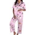 thumbnail image 1 of MEZZALL Women Halloween Pajama Set Ghost Bow Pattern Button Front Short Sleeve Top With Chest Pocket Elastic Waist Full Length Pants Soft Sleepwear Set Stylish 2 Piece Pjs, 1 of 5