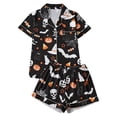 thumbnail image 1 of MEZZALL Women Halloween Pajama Set Lapel Collar Button Down Short Sleeve Top Elastic Waist Shorts Loungewear Set Bat Print Sleepwear For Party Home Sleeping Relaxed Fit 2 Piece Pjs, 1 of 8