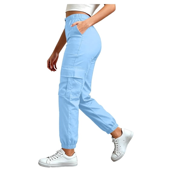 MEZZALL Women High Waist Cargo Jogger Pants Elastic Waist Multi Pockets Casual Outdoor Jogging Trousers, XL