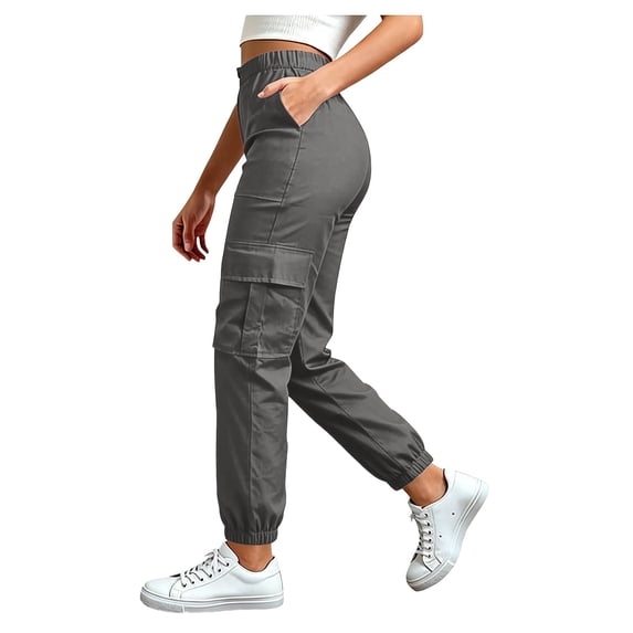 MEZZALL Women High Waist Cargo Jogger Pants Elastic Waist Multi Pockets Casual Outdoor Jogging Trousers, XL