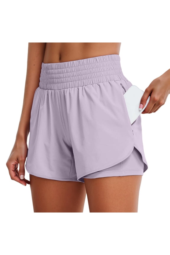 Women High Waist Workout Shorts With Inner Layer For Yoga Running Gym Fitness And Athletic Activities Stylish Solid Color Summer Daily Casual Bottoms