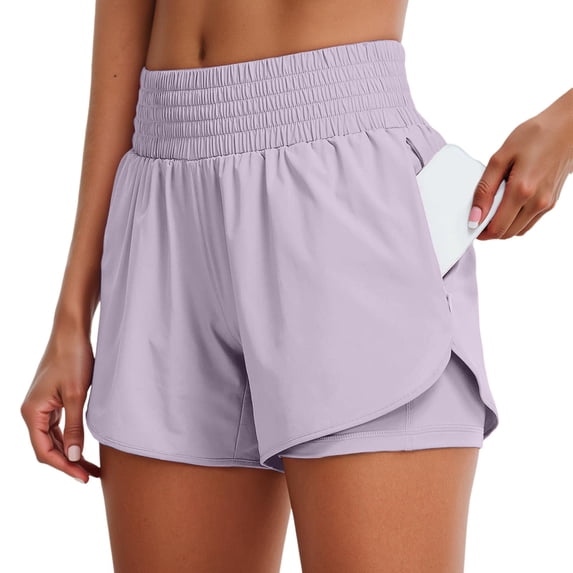 MEZZALL Women High Waist Workout Shorts With Inner Layer For Yoga Running Gym Fitness And Athletic Activities Versatile Solid Color Summer Daily Casual Bottoms
