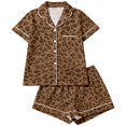 thumbnail image 1 of MEZZALL Women Leopard Print Pajama Sets Lapel Short Sleeve Button Down Tops with Shorts For Fall Holiday Wear 2 Piece Sleepwear, 1 of 6