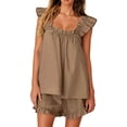thumbnail image 1 of MEZZALL Women Pajama Sets 2 Piece Sleeveless Sleepwear Ruffle Crop Tops And Casual Shorts Loungewear Leisure Homewear, 1 of 6