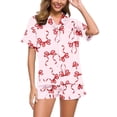 thumbnail image 1 of MEZZALL Women Pajama Sets Bow Printed Home Wear Loose Comfortable Casual Short Sleeve Lapel Button Shirts Tops With Shorts 2 Piece Relaxed Fit Sleepwear, 1 of 4