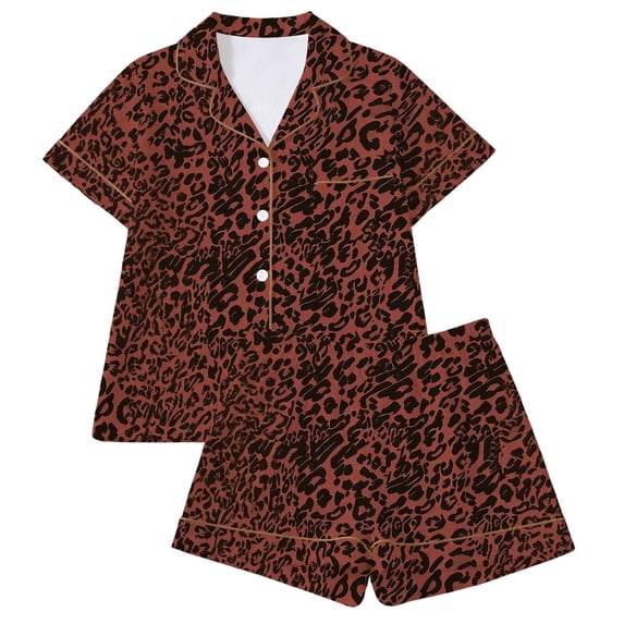 MEZZALL Women Pajama Sets Short Sleeve Lapel Button Shirts Tops With Shorts Leopard Printed Casual Loose 2 Piece Loungewear Relaxed Fit Sleepwear