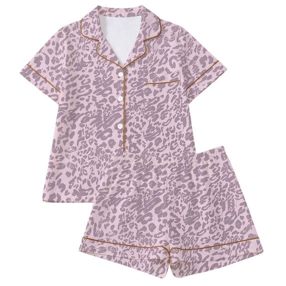 MEZZALL Women Pajama Sets Short Sleeve Lapel Button Shirts Tops With Shorts Leopard Printed Casual Loose 2 Piece Loungewear Soft Sleepwear