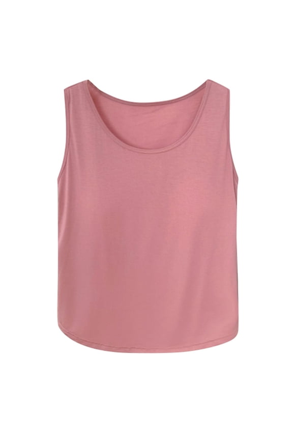 Women Round Neck Padded Tank Tops Summer Solid Color Sleeveless Design Classic Female Camisole