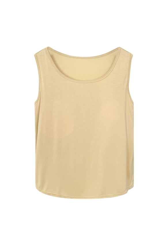 Women Round Neck Padded Tank Tops Summer Solid Color Sleeveless Design Versatile Ladies Camisole