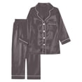 thumbnail image 1 of MEZZALL Women Satin Silk Button Down Pajama Sets Solid Color 2 Piece Sleepwear Loungewear Long Sleeve Lapel Shirts With Pants Family Matching Nightwear, 1 of 6