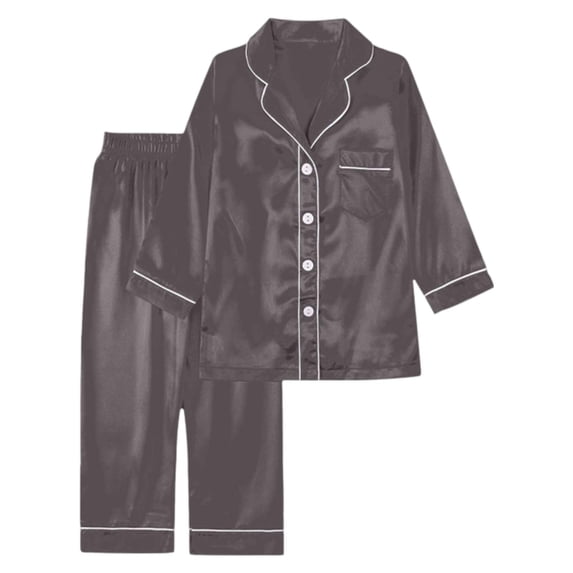 MEZZALL Women Satin Silk Button Down Pajama Sets Solid Color 2 Piece Sleepwear Loungewear Long Sleeve Lapel Shirts With Pants Family Matching Nightwear