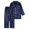 thumbnail image 1 of MEZZALL Women Satin Silk Button Down Pajama Sets Solid Color 2 Piece Sleepwear Loungewear Long Sleeve Lapel Shirts With Pants Family Matching Nightwear, 1 of 8