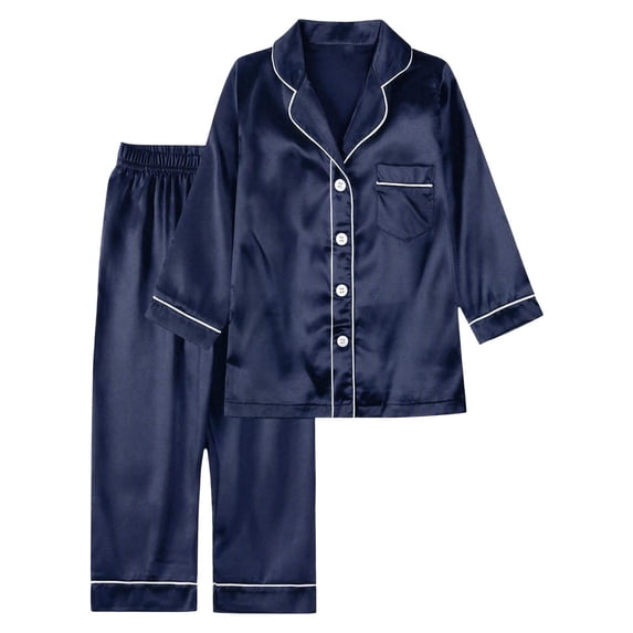 MEZZALL Women Satin Silk Button Down Pajama Sets Solid Color 2 Piece Sleepwear Loungewear Long Sleeve Lapel Shirts With Pants Family Matching Nightwear