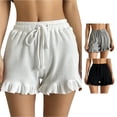 thumbnail image 1 of MEZZALL Women Shorts Lady Summer Lace Frill Elastic Waist Tie Bow Front Sports Ruffle Solid Color Workout Bottoms , White, 1 of 4