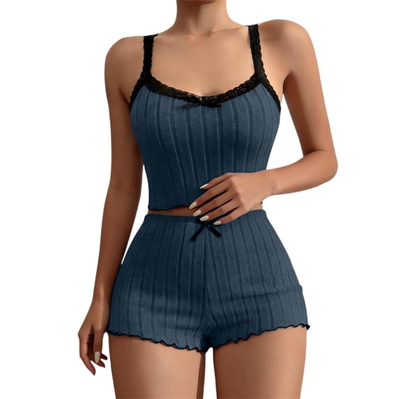MEZZALL Women Sleeveless Lace Pajama Comfortable Sleepwear Camis Tops With Shorts Home Versatile 2 Piece Pjs