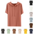 thumbnail image 1 of MEZZALL Women Solid Color Short Sleeve Hoodies Sweatshirts Pullover With Casual Plain Summer Sports Shirt With Drawstring Loose Comfortable Tops Running Shirt Basic Daily Outdoor Birthday Travel, 1 of 5