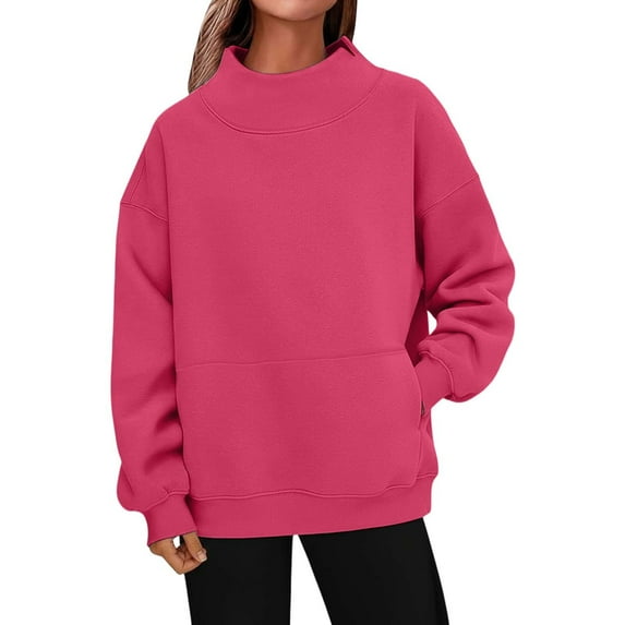 MEZZALL Women Solid Color Side Pocket Casual Pullover Sweater Soft Comfortable Long Sleeve Crewneck For Everyday Wear Sweatshirts Winter Birthday Fall Tops