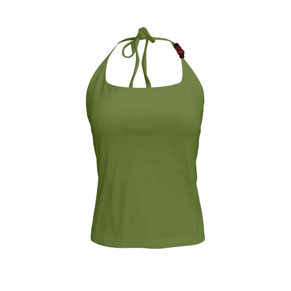 MEZZALL Women Solid Color Summer Sleeveless Beaded Collarless Tie Back Tank Tops With Sheer Back Revealing Halter Neck Sporty Casual Tops Soft Ladies Camisole