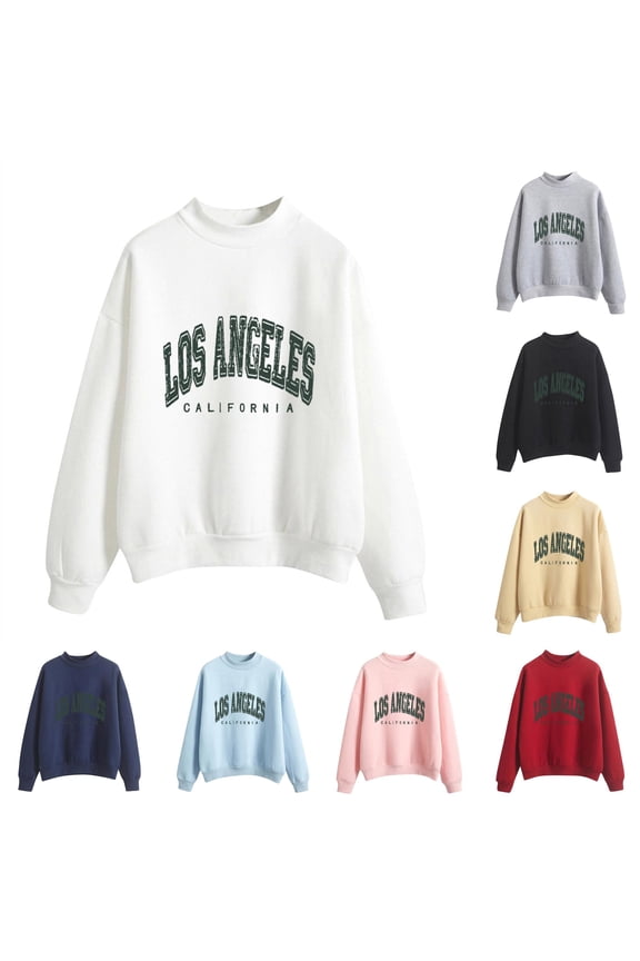 Women Sweatshirts Letter Printed Long Sleeve Autumn Winter Crewneck Pullover Basic Daily Outdoor Cozy Travel Tops