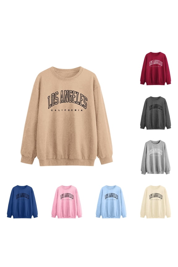 Women Sweatshirts Letter Printed Long Sleeve Daily Home Outdoor Workout Crewneck Tops Basic Boho Pullover