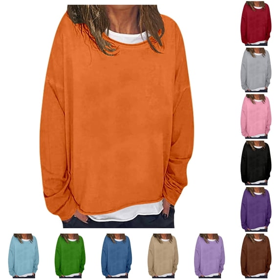 MEZZALL Women Sweatshirts Solid Color Long Sleeve Casual Loose Fit Crew Neck Stylish Comfortable Pullover Basic Daily Outdoor Comfort Travel Tops