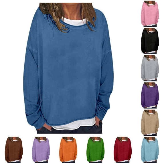 MEZZALL Women Sweatshirts Solid Color Long Sleeve Casual Loose Fit Crew Neck Stylish Comfortable Pullover Basic Daily Outdoor Fashionable Travel Tops