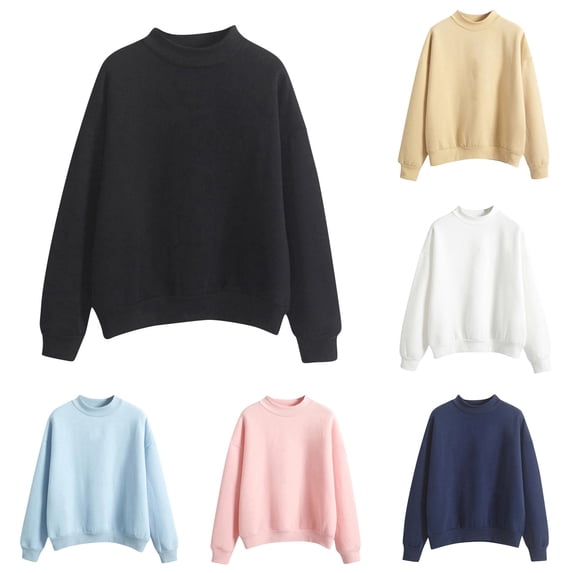 MEZZALL Women Sweatshirts Solid Color Long Sleeve Crewneck Turtleneck Plus Size Velvet Basic Daily Outdoor Relaxed Fit Pullover Tops