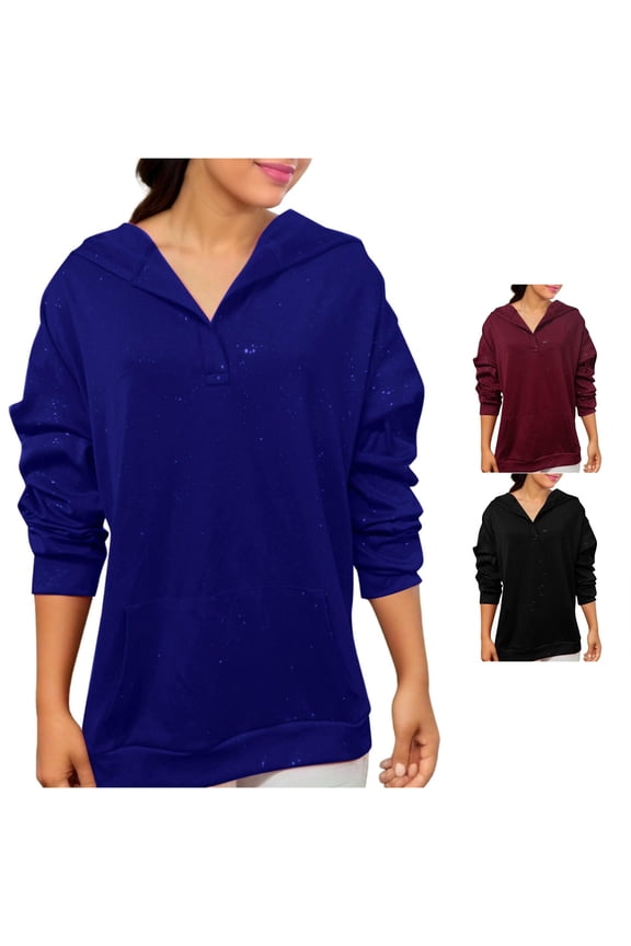 Women Sweatshirts Solid Color Long Sleeve Loose Fit Sequin Pockets Long Sleeve Pullover Daily Outdoor Crewneck Stylish Travel Tops