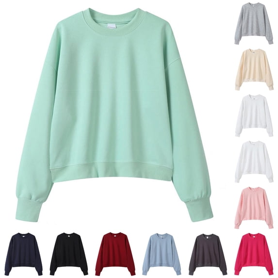 MEZZALL Women Sweatshirts Solid Color Long Sleeve Short Crewneck Casual Versatile Basic Daily Outdoor Breathable Pullover Tops
