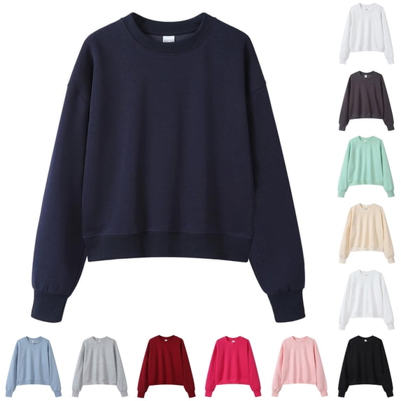 MEZZALL Women Sweatshirts Solid Color Long Sleeve Short Crewneck Casual Versatile Basic Daily Outdoor Breathable Pullover Tops