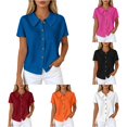 thumbnail image 1 of MEZZALL Women T-Shirts Knit Solid Color Lightweight Short Sleeve Shirt With Classic Lapel Collar Breathable Tops, 1 of 5