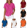 thumbnail image 1 of MEZZALL Women T-Shirts Knit Solid Color Lightweight Short Sleeve Shirt With Classic Lapel Collar Vacation Tops, 1 of 5