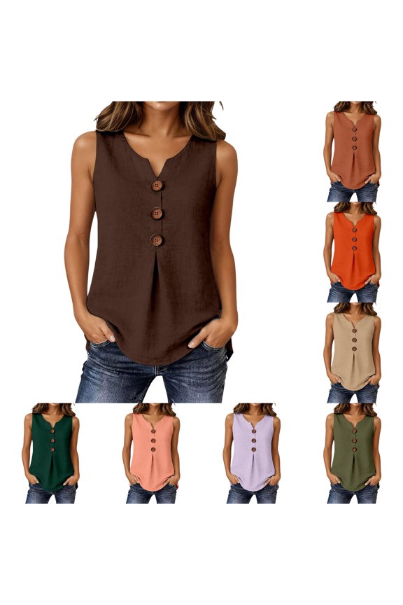 Women T-Shirts Lightweight Sleeveless Button Front Knit Tops For Soft Breathable Ribbed Shirt With Digging Seams Everyday Tee Birthday Solid Color Streetwear