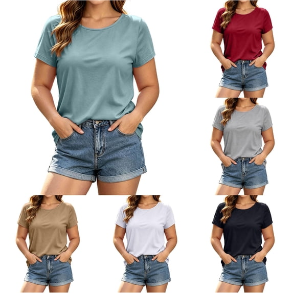 MEZZALL Women T-Shirts Summer Short Sleeve T Shirts With Built In Bra Pads For Casual Daily Wear O-Neck Trendy Solid Color Tops