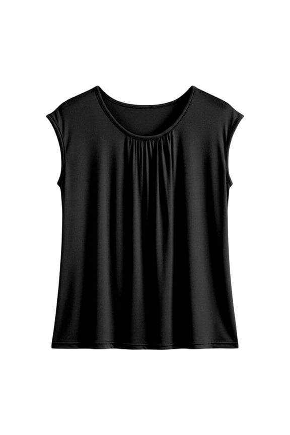 Women Tank Tops Sleeveless Camisole Tops With Pleated Detail Summer Solid Color Casual Wear Comfortable Round Neck Basic Tank Stylish Female Camis