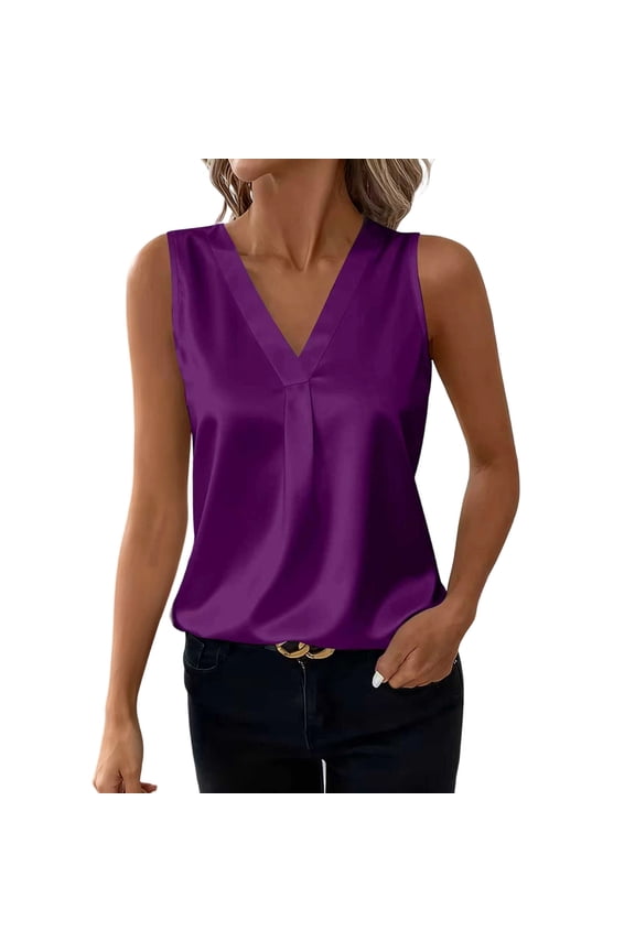 Women Tank Tops Summer Sleeveless V-Neck Solid Color Elegant Loose Fit Casual Shirt Tops Versatile Basic Layering Comfortable Blouse Holiday Ladies Camisole