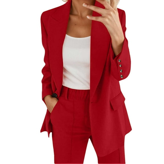 MEZZALL Women Two Piece Lapel Blazers Pants Suit Set Business Long Sleeve Button Formal Jacket Pant Suit Slim Trouser Jacket Suit Clothes Sets Outfit Sets Soft Clothing