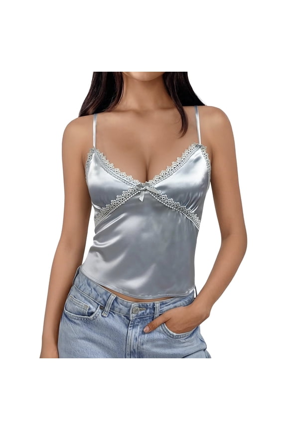 Women V Neck Velvet Lace Trim Sleeveless Camisole Cropped Tank Tops Backless Casual Summer Solid Color Wear Leisure Ladies Camis