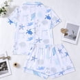 thumbnail image 1 of MEZZALL Women's 2 Piece Beach Style Pajama Set Lapel Short Sleeve Button Shirt Matching Shorts Starfish Seashell Print Casual Nightwear, 1 of 8