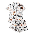 thumbnail image 1 of MEZZALL Women's 2 Piece Halloween Pajama Set Lapel Short Sleeve Button Shirt Matching Shorts Ghost Bat Print Casual Nightwear, 1 of 7