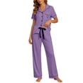 thumbnail image 1 of MEZZALL Women's 2 Piece Pajama Set Short Sleeve Button Down Tops With Long Pants Sleepwear with Heart Printed Pocket Summer Loungewear Stylish Pjs, 1 of 4