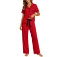 thumbnail image 1 of MEZZALL Women's 2 Piece Pajama Set Short Sleeve Button Down Tops With Long Pants Sleepwear with Heart Printed Pocket Summer Loungewear Relaxed Fit Pjs, 1 of 4