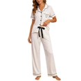 thumbnail image 1 of MEZZALL Women's 2 Piece Pajama Set Short Sleeve Button Down Tops With Long Pants Sleepwear with Heart Printed Pocket Summer Loungewear Relaxed Fit Pjs, 1 of 4