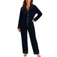 thumbnail image 1 of MEZZALL Women's 2 Piece Solid Color Pajama Set Lapel Long Sleeve Button Shirt Matching Straight Pants Casual Nightwear, 1 of 4