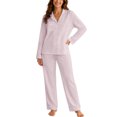 thumbnail image 1 of MEZZALL Women's 2 Piece Solid Color Pajama Set Lapel Long Sleeve Button Shirt Matching Straight Pants Casual Nightwear, 1 of 4
