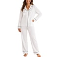 thumbnail image 1 of MEZZALL Women's 2 Piece Solid Color Pajama Set Lapel Long Sleeve Button Shirt Matching Straight Pants Casual Nightwear, 1 of 4