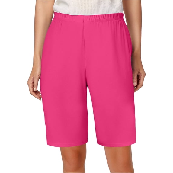 MEZZALL Women's Casual Stretch Waist Shorts Summer Comfortable Wear Basic Solid Color Elastic High Waist Ladies Plus Size Capris Fashionable Daily Bottoms